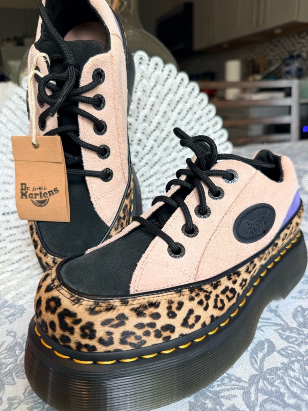 Dr. Martens Pink Suede & Leopard Platform Lace-Up Sneakers